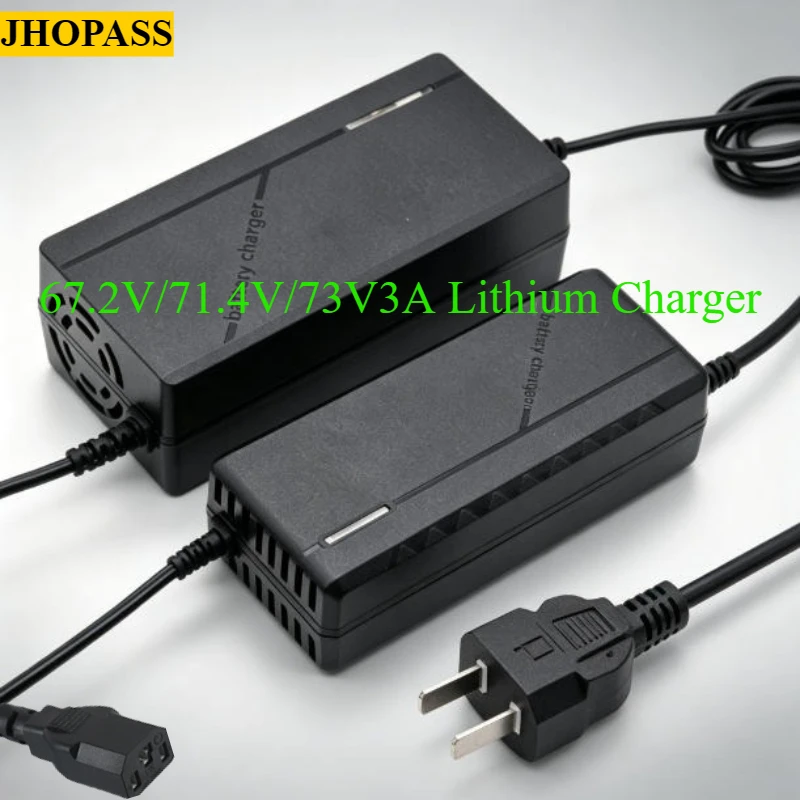 71.4V 73V 67.2V 3A Smart LED LiFePO4  Li-ion Lithium Battery Charger with 60V 110V to 220V Toycar Scooter Ebike US EU AU UKplug