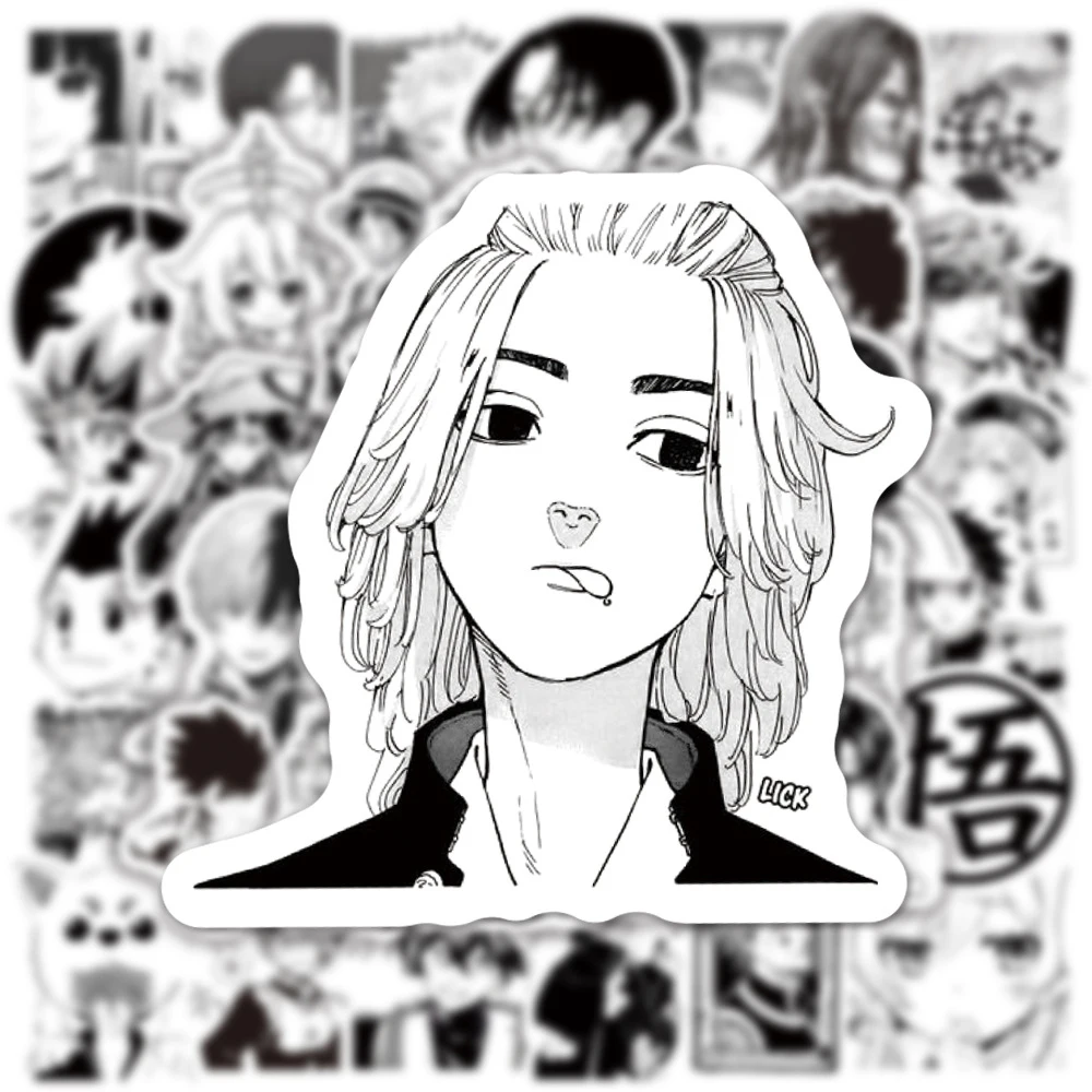 

10/30/50pcs Cool Black White Anime Stickers Mix ONE PIECE Tokyo Avengers Cartoon Decal DIY Notebook Phone Guitar Kid Sticker Toy