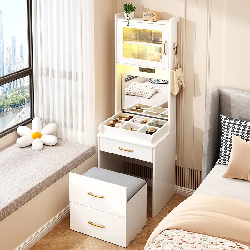 

Modern Dressing Table 3 in 1 Vanity Dresser Desk With Lighted Mirror and Drawers for Apartment Multifunctional Bedside Table