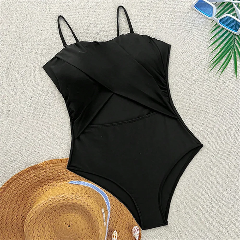 

Sexy Cross Hollow Out Swimsuit Black Sling Bikini High Waist Vacation Swimwears Women Bathing Suit Beach Outfit Bikinis De Mujer