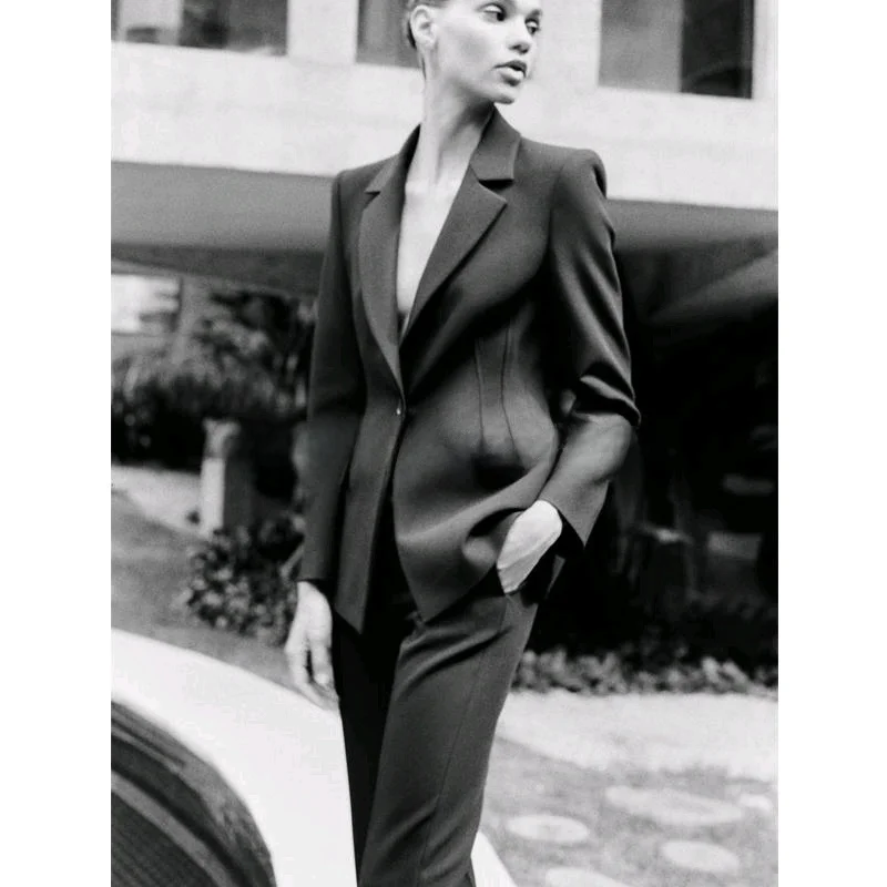 Slizing costume sur mesure Jaet avec épaulettes ensemble pantalon Long Sve vêtements de travail professionnels pour femmes fibre de Polyester
