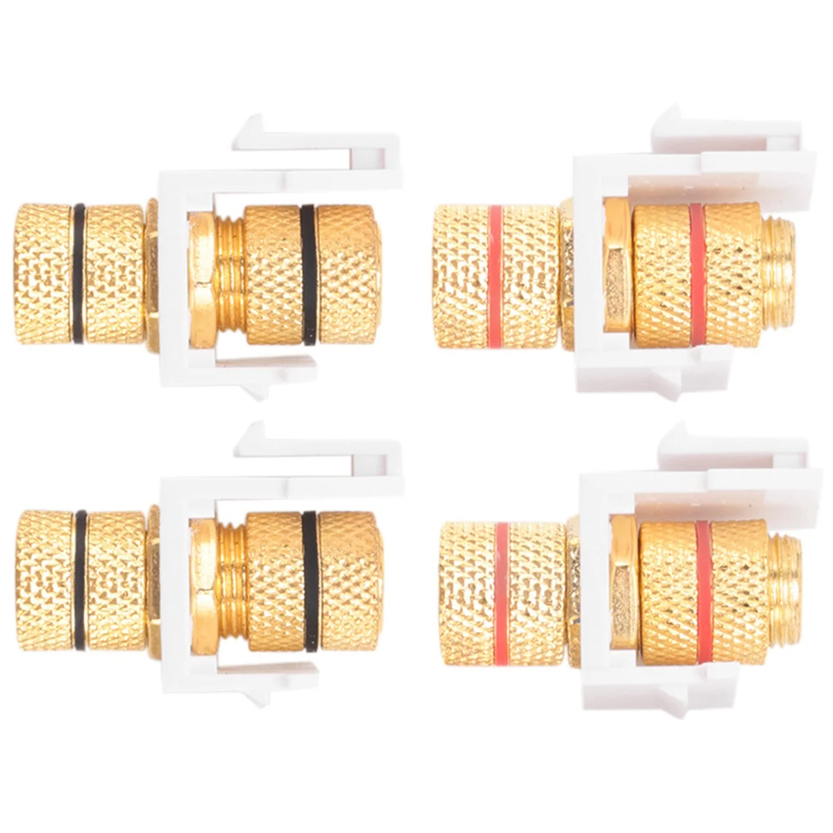 ABKM Banana Jack Binding Post Keystone Jack Insert with Black & Red Rings, Screw Type Audio Speaker Keystone, 2 Pairs/4 Pack