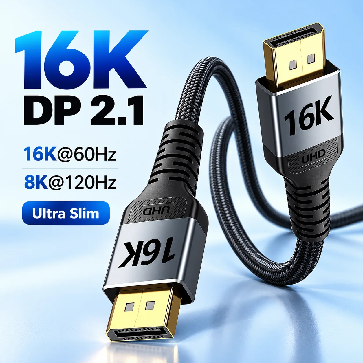 DisplayPort Cable 16K@60Hz 8K@120Hz, High Speed DP Cable Display Port Video Audio Cord for Gaming Monitor PC Laptop