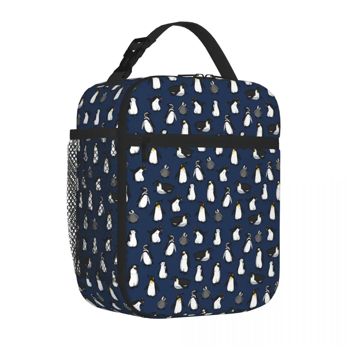 Cute Penguin Pattern (Dark Blue Variant) Lunch Bags Insulated Lunch Tote Thermal Bag Picnic Bags for Woman Work Children School