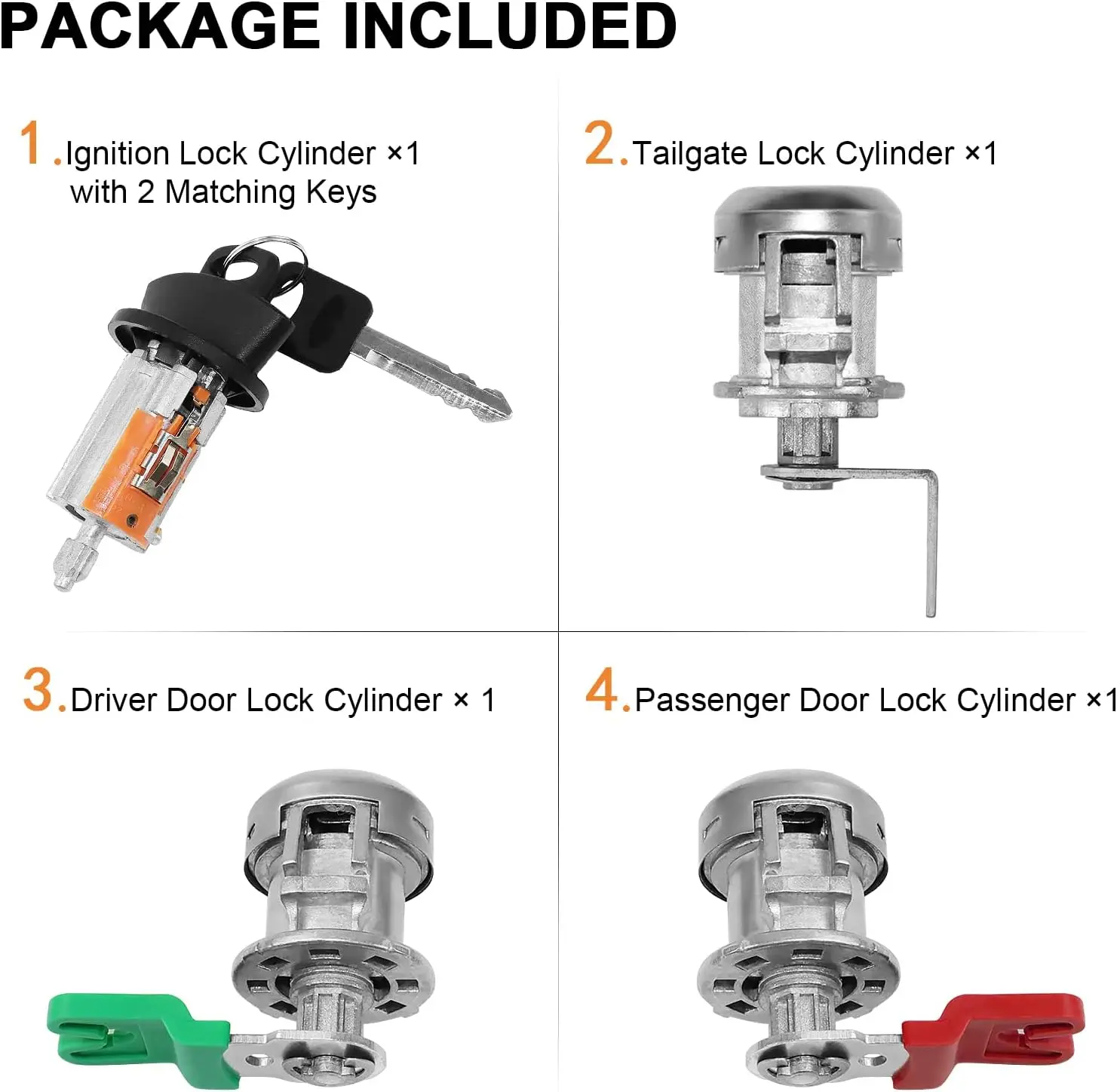 2-195 Ignition Switch Lock Cylinder & Door & Pickup Tailgate With Lock Pawl Lever Set W/2 Keys For Ford F-Series F150