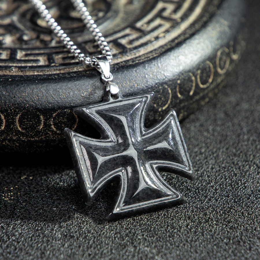 

TIMESWIND Natural Burmese A-type Jade Black Templar Knight Cross Men Titanium Steel Necklace with Certificate