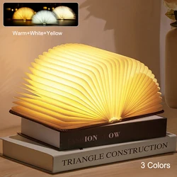 LED Folding Wooden Book Lights Rechargeable Creative Table Lamp 3 Colors Bedside Night Light For Bedroom Living Room Decoration