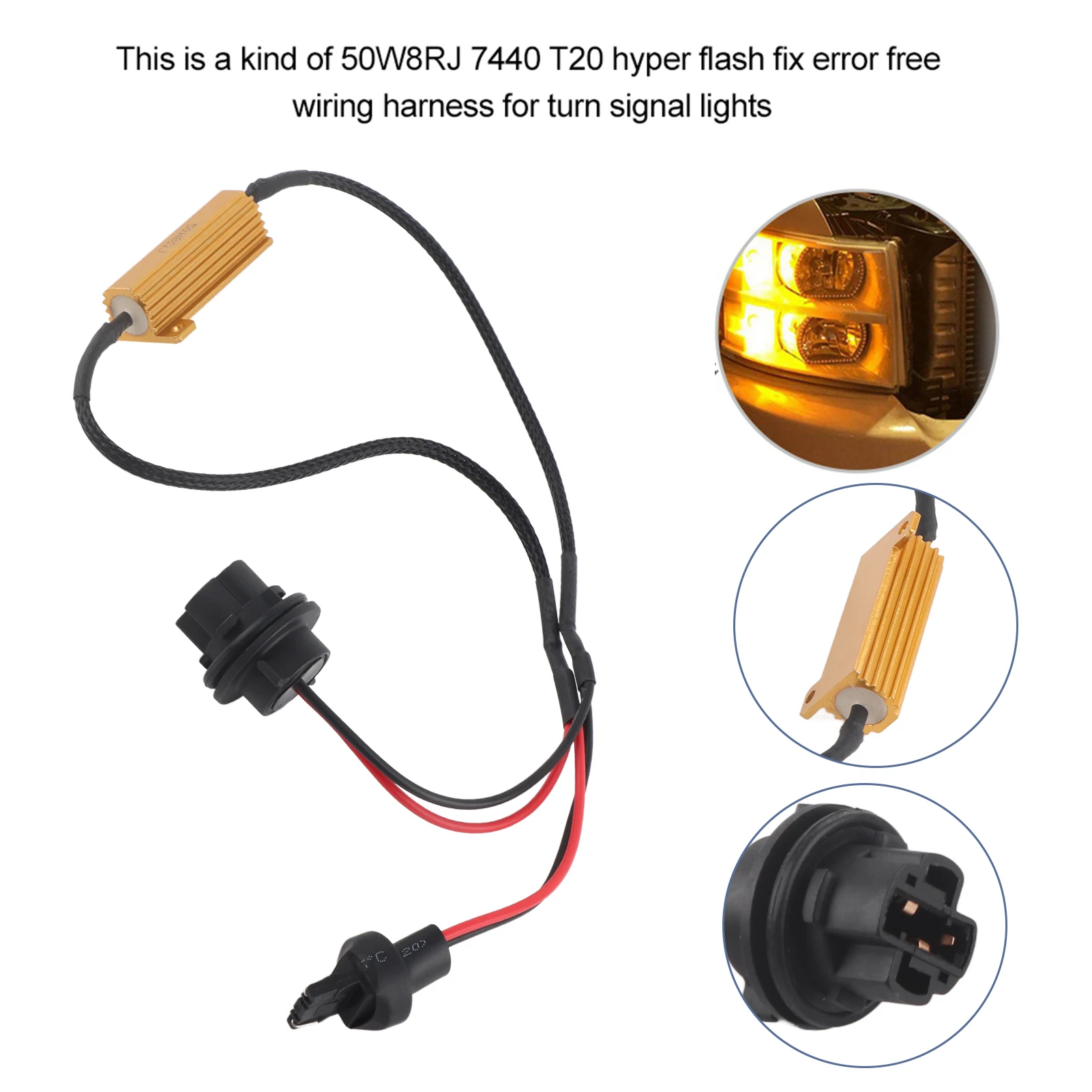 

Resistor Wiring Harness, 7440 T20 50W8RJ Hyper Flash Fix Error Free Wiring Adapters For LED Turn Signal Lights