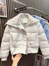 Women White Parkas Jacket Thicken Warm Padded Coat 90s Vintage Korean Long Sleeve Overcoat Streetwear 2000s Clothes Winter 2024