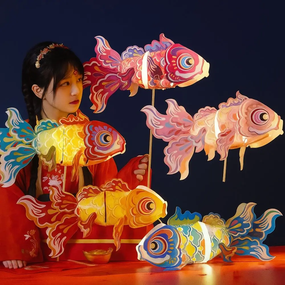 

Chinese Handmade Goldfish Lantern Lamp LED Light Glowing Koi Carp Lantern Luminous Paper DIY Lantern Materials Kids Gift