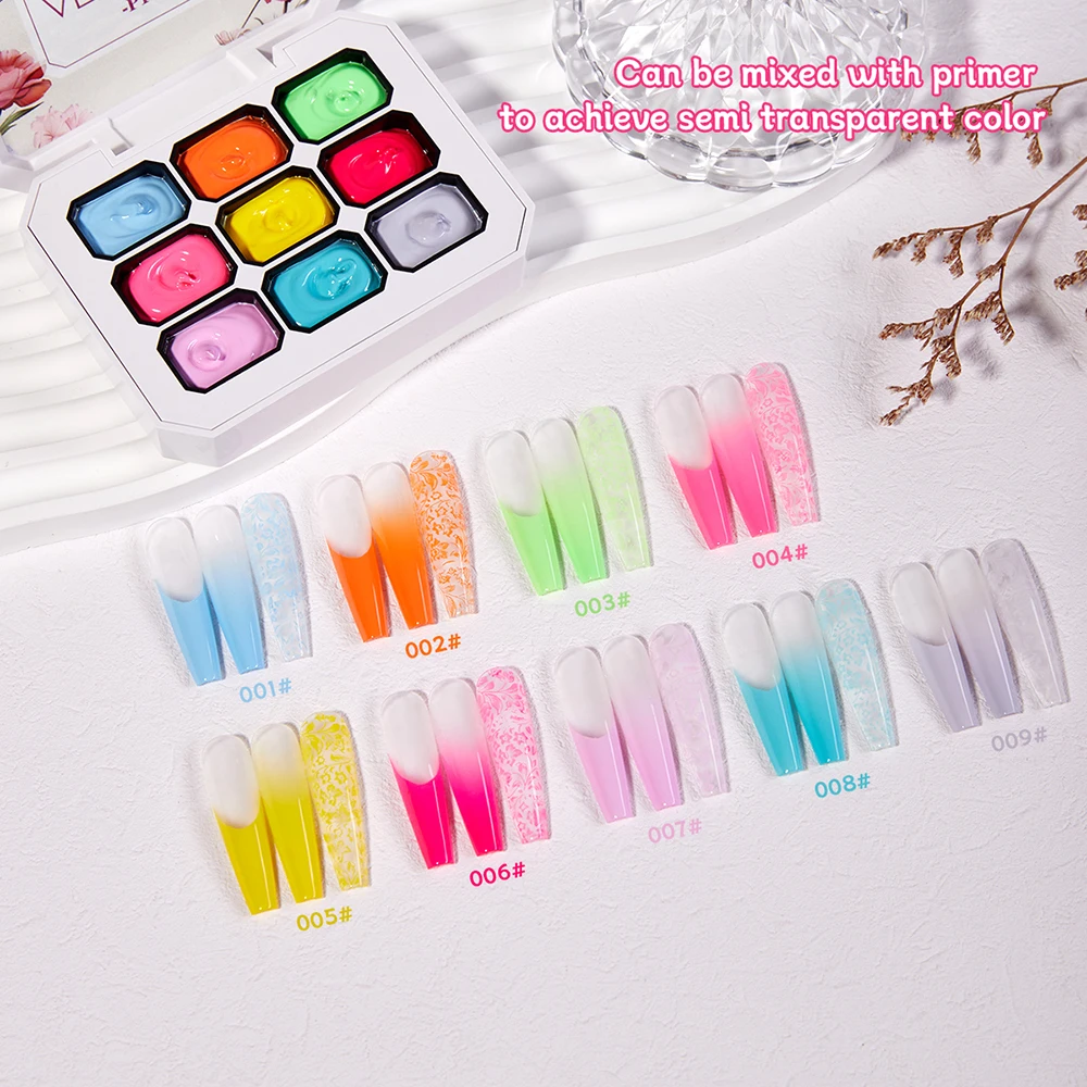 Vendeeni 9 Farben Patting Painting Gel Nagellack UV LED Soak Off Gel Lack Gradient Pat Gel Palette Blooming Transfer Design – Detail 32