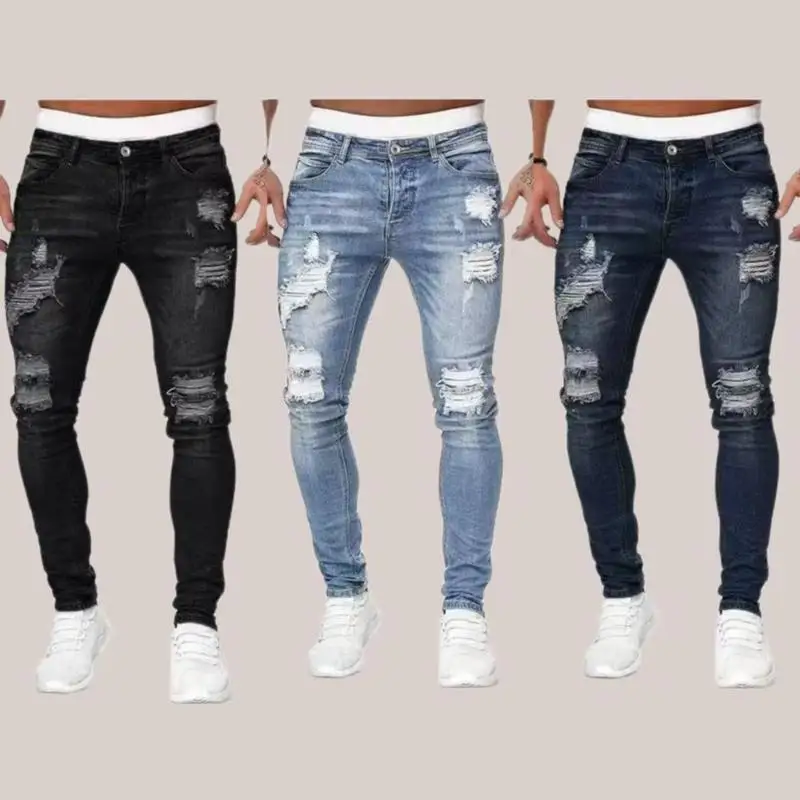 3 Pack Slim Fit Stretch Denim Jeans for Men Low Waist Non-Shrinkage Comfortable Mid-Term Use Zipper Closure Neutral Style
