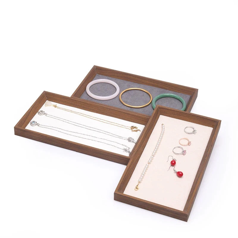 صينية مجوهرات فارغة من الخشب البني، حلقة تخزين، حلق، قلادة، سوار، قلادة، منظم الخرز