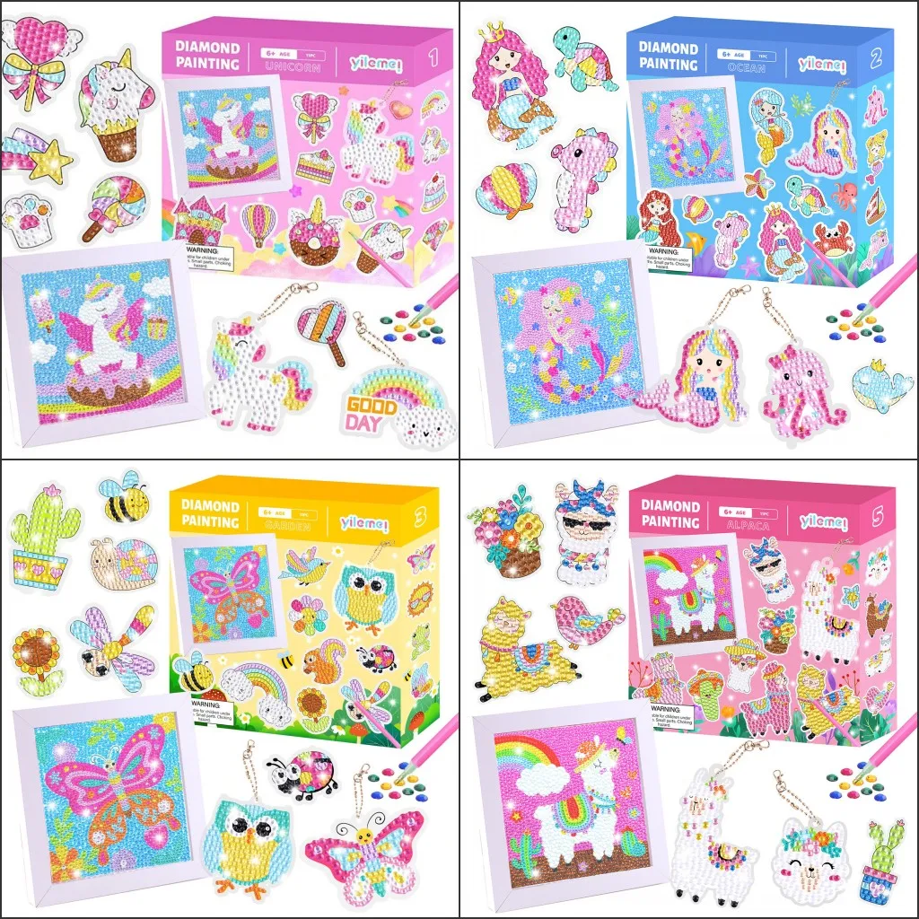 

Children's Diamond Painting 5d Free Unicorn DIY Canvas Diamond Embroidered Diamond Sticker Keychain Set