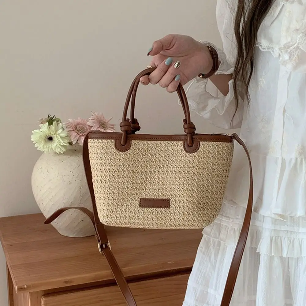 أنيقة الصيف نسج القش حقيبة الترفيه البوهيمي شاطئ القش حقيبة عطلة Crossbody المرأة دلو حقيبة يد