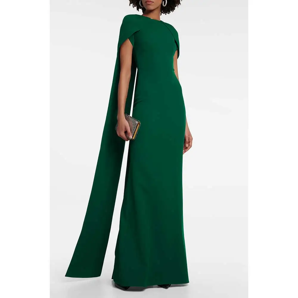 YUMDAI Green Elegant Long Cape Evening Gown Saudi Arabian Women Formal Ball Dress And Floor Style Special Occasion Crepe Dress