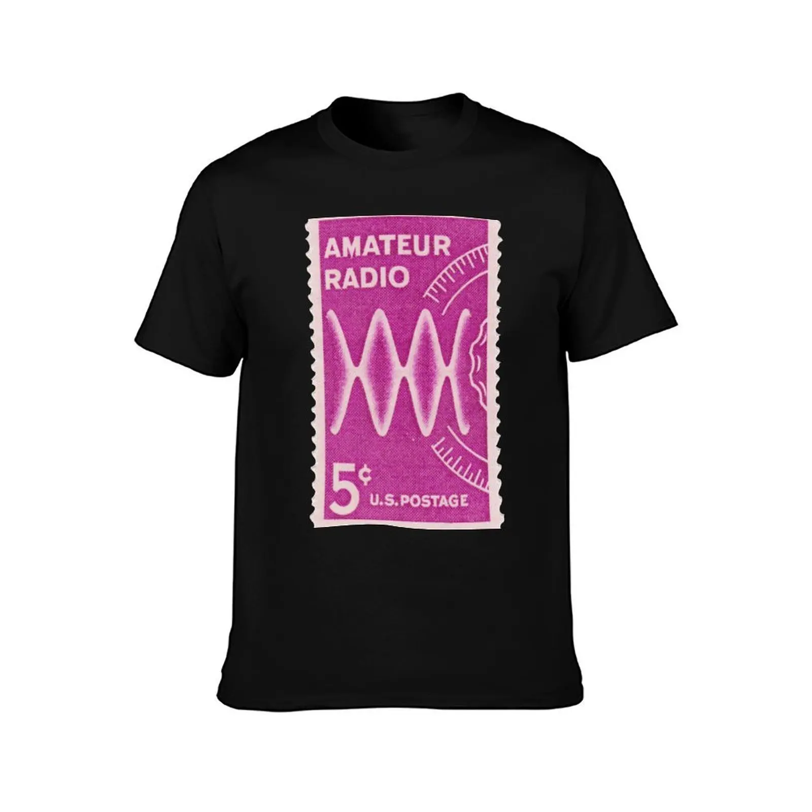 Five-cent amateur radio stamp T-Shirt, Summer Casual Cotton Tee, Oversized Streetwear Tops, Vintage Graphic Print, 100% Cotton