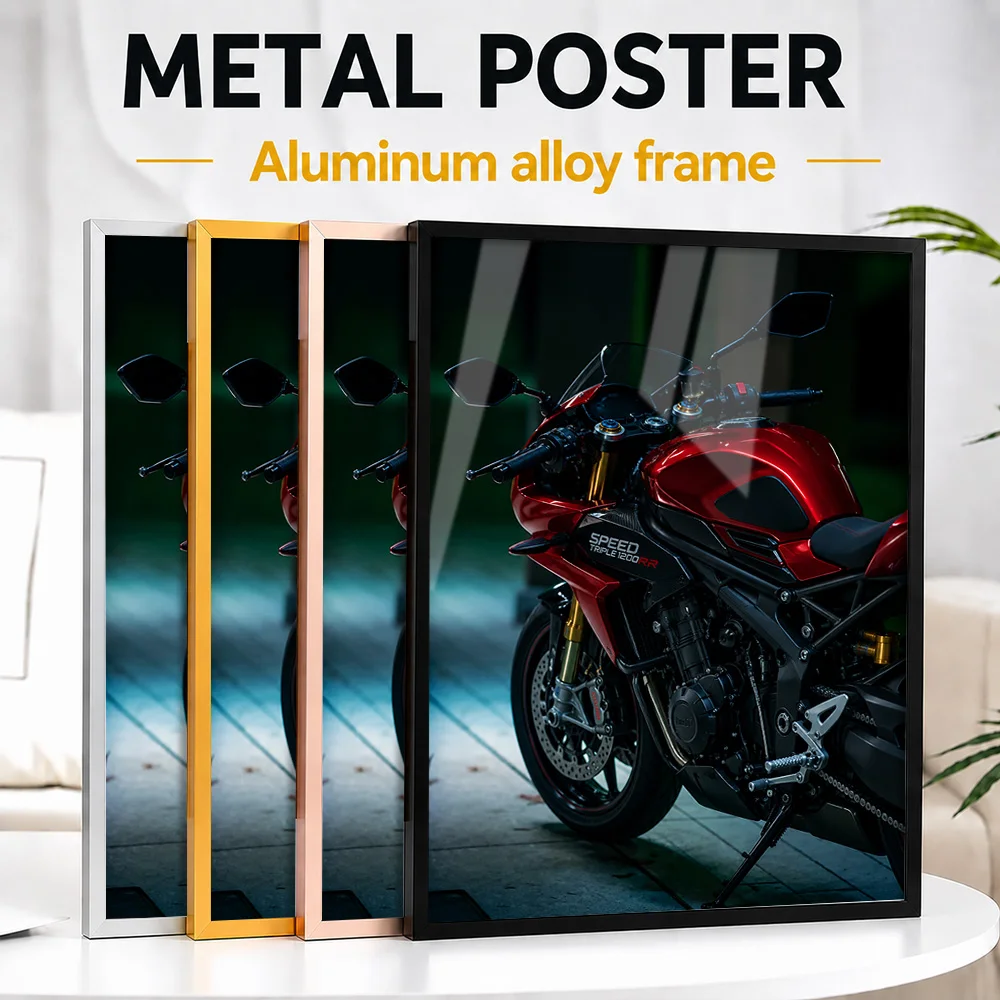 British Speed Triple 1200 RR Red Hopper Motorcycle Framed Metal Poster Personalized Precision Machine Wall Art Ideal For Garage