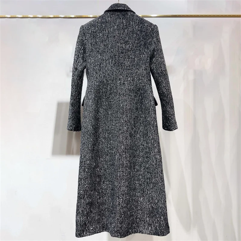 

Women's trench coat 2025 Winter new double breasted slim fit women's jacket Wool blend fine plaid women's windbreaker outerwears