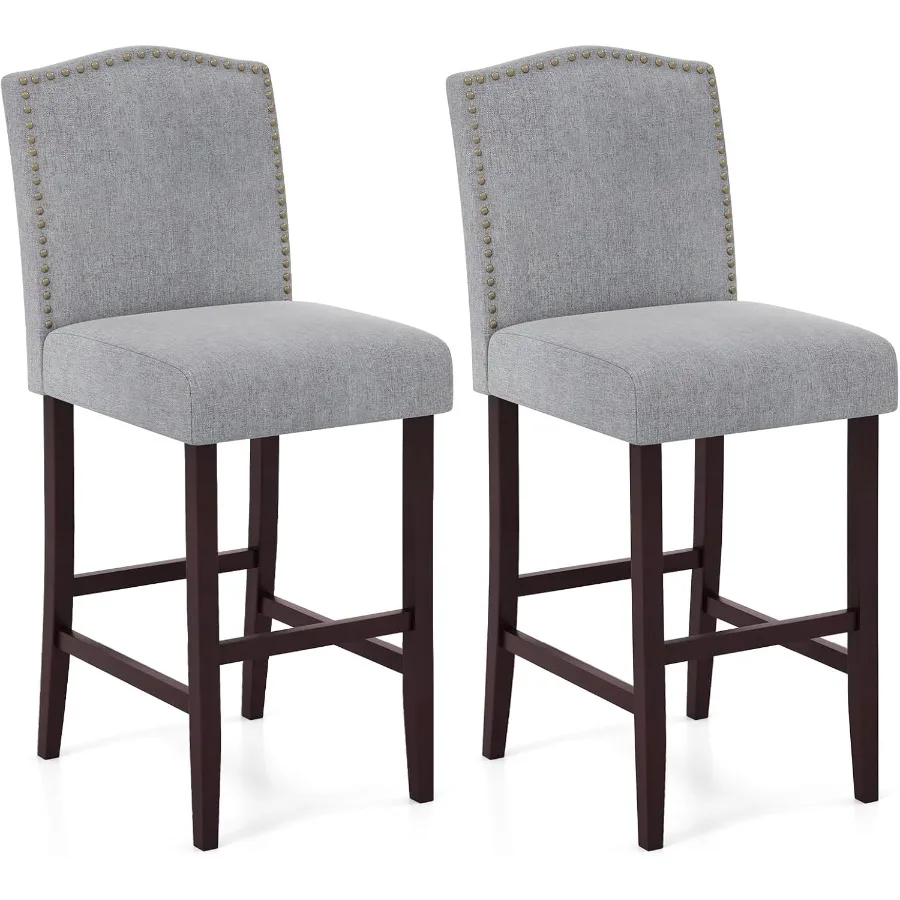 

Набор из 2 барных стульев по высоте 30 барных стульев с каркасом из цельного каучукового дерева, отделка гвоздями, встроенные подставки для ног, мягкие барные стулья, линия