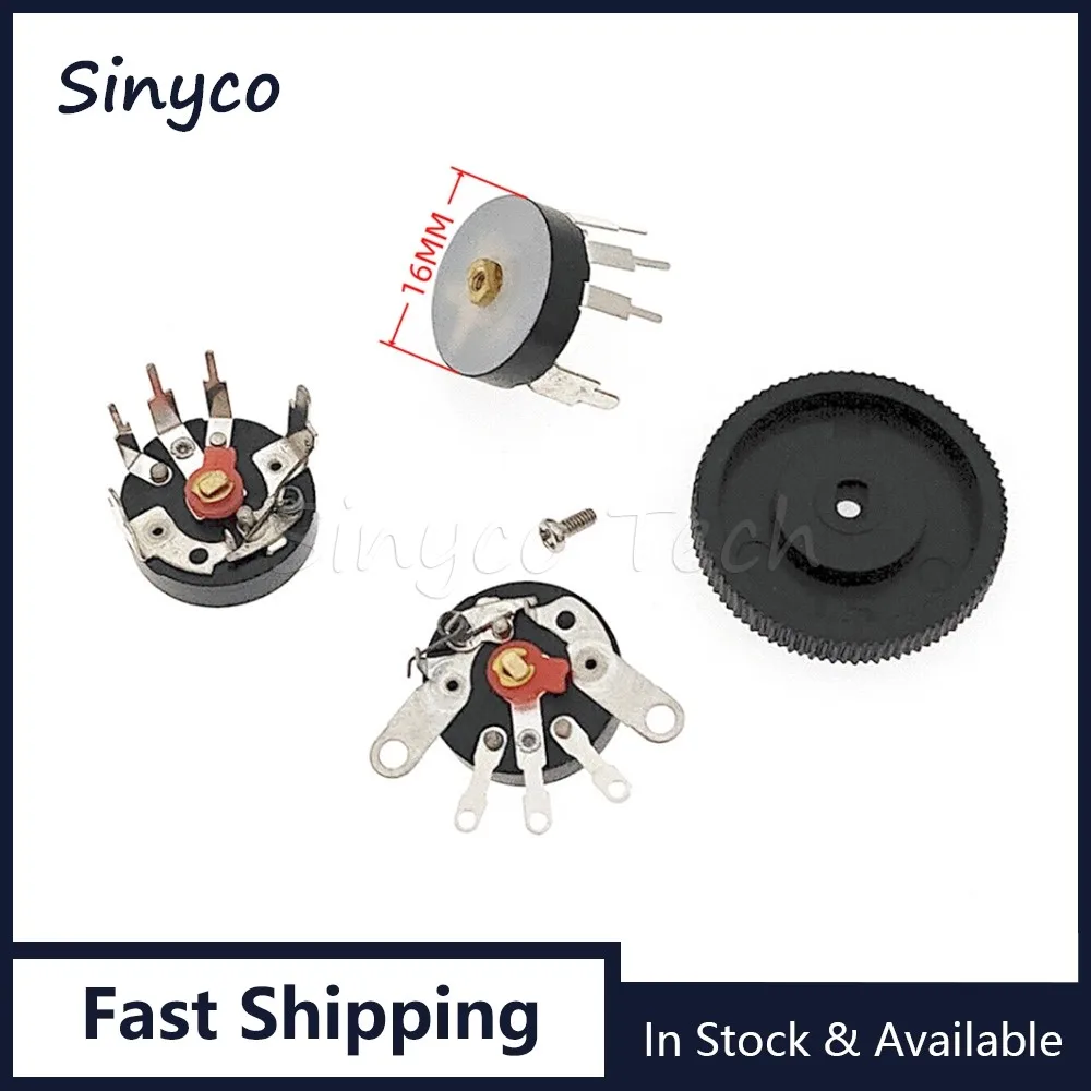 5PCS 5K 10K 50K RV16MM Radio Potentiometer 5Pins With Switch B5K B10K B50K B100K Turntable Amplifier Volume Adjustable Resistor