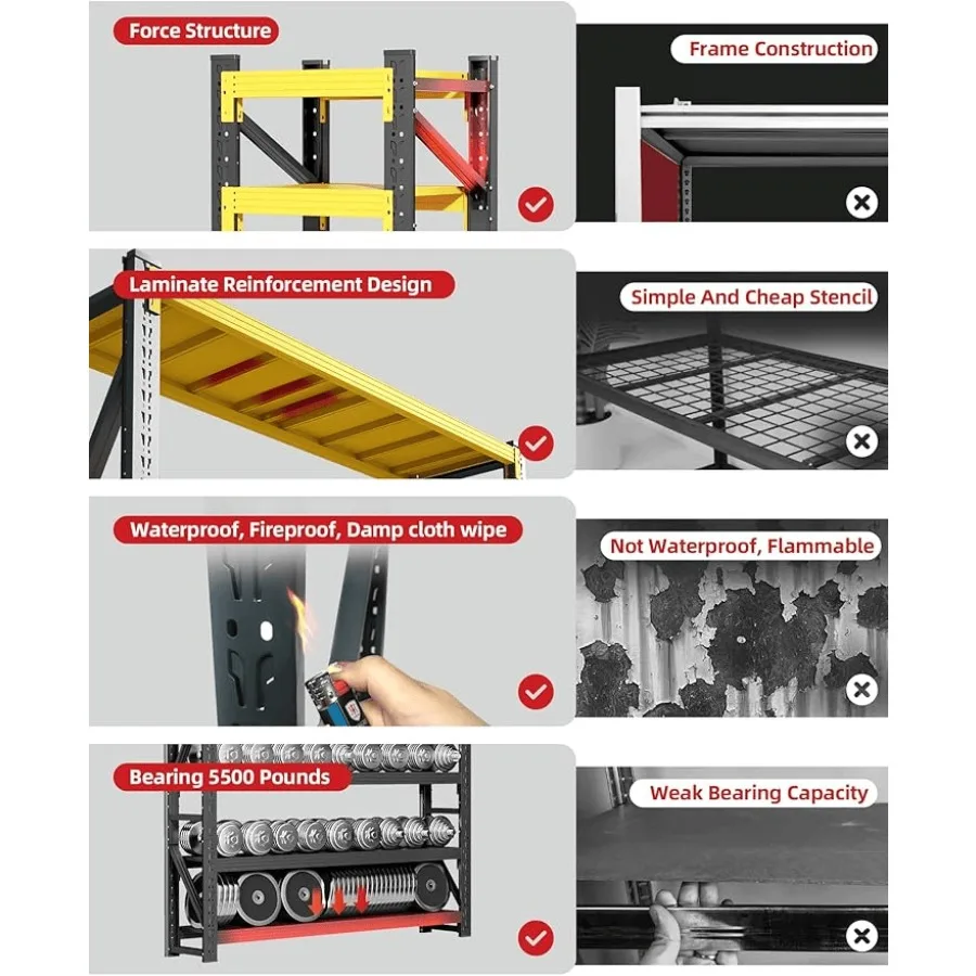 3000LBS Hochleistungs-Lagerregale, 63H, Garagenregal aus Metall, 4 Etagen, verstellbar, Garagenorganisation, Regaleinheiten, Industrieregal