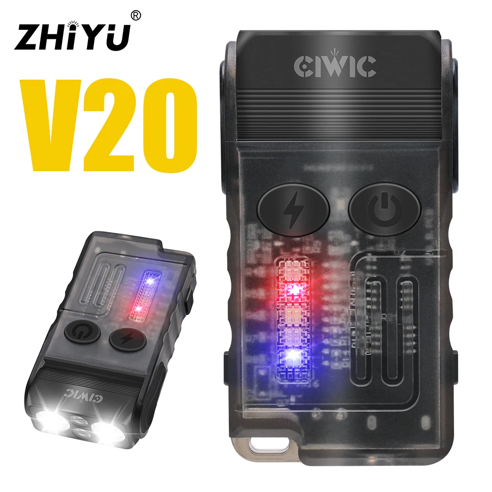 

CIWIC V20 Keychain EDC Flashlight 1000LM Type-C Rechargeable Pocket Torch With Magnetic Work Light 80DB Buzzer Camping Lantern