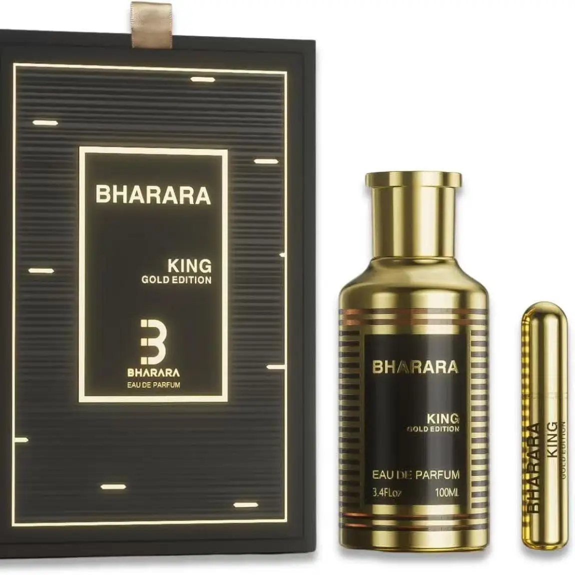 

Bharara King Gold Edition Eau de Parfum 3.4oz/100ml Woody Spicy Fragrance for Men with Travel Spray