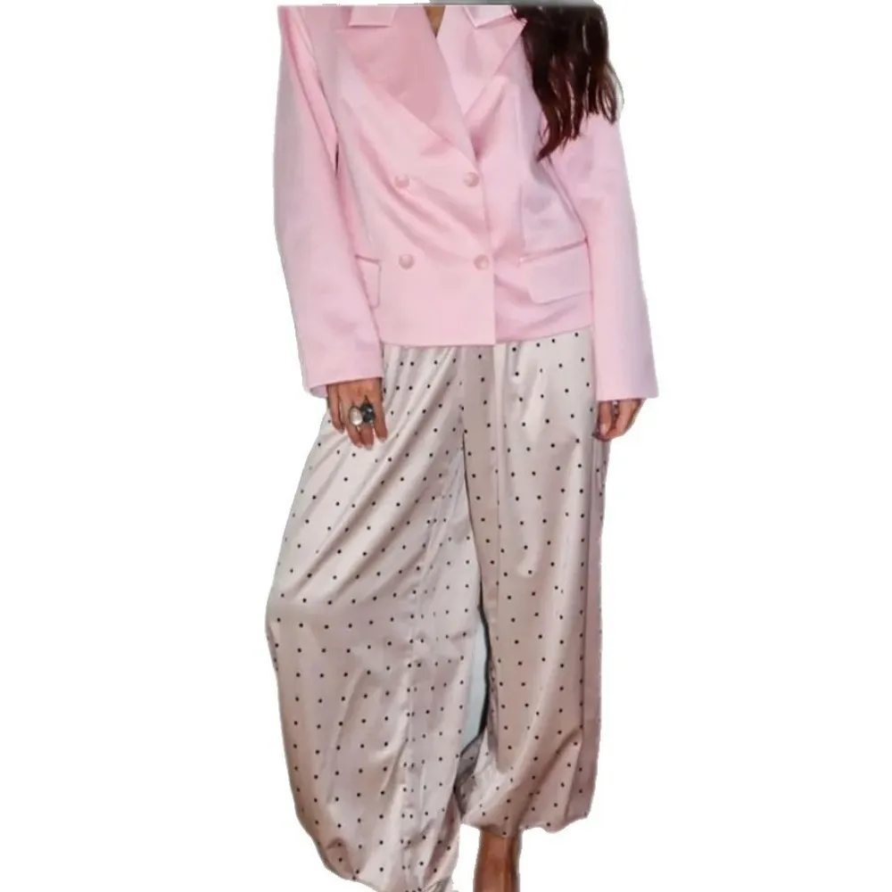 Satin Polka Dots Long Pants Elastic Waist Breathable Lantern Pants Harem Pants Elegant Women's Wide Leg Trousers for Women