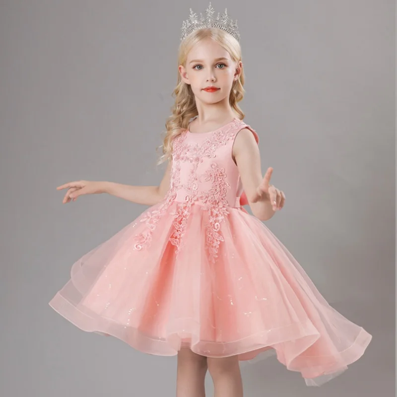 Girls Elegant Party Luxury Princesa Europea Dresses Weddings Christening Prom Garden 3 6 10 12 Years Children Pink Sale Clothing