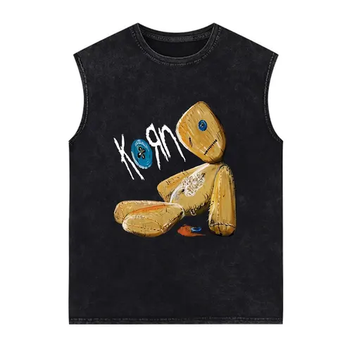 Imagen 2 del producto Korn música concierto banda de Rock World Tour chaleco camiseta hombres Metal gótico de gran tamaño Vintage lavado camisetas sin mangas de algodón sin mangas