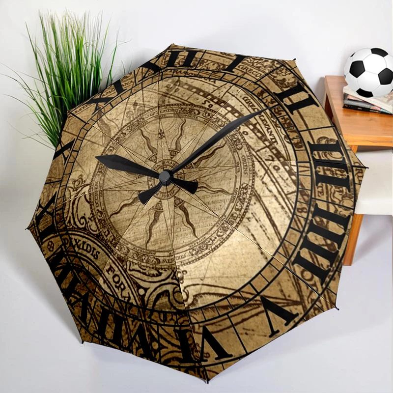 Retro Color Clock Umbrella Automatic Open/close, Sturdy Iron Frame & 8-Rib Structure, Umbrella for Women & Men, Christmas Gifts