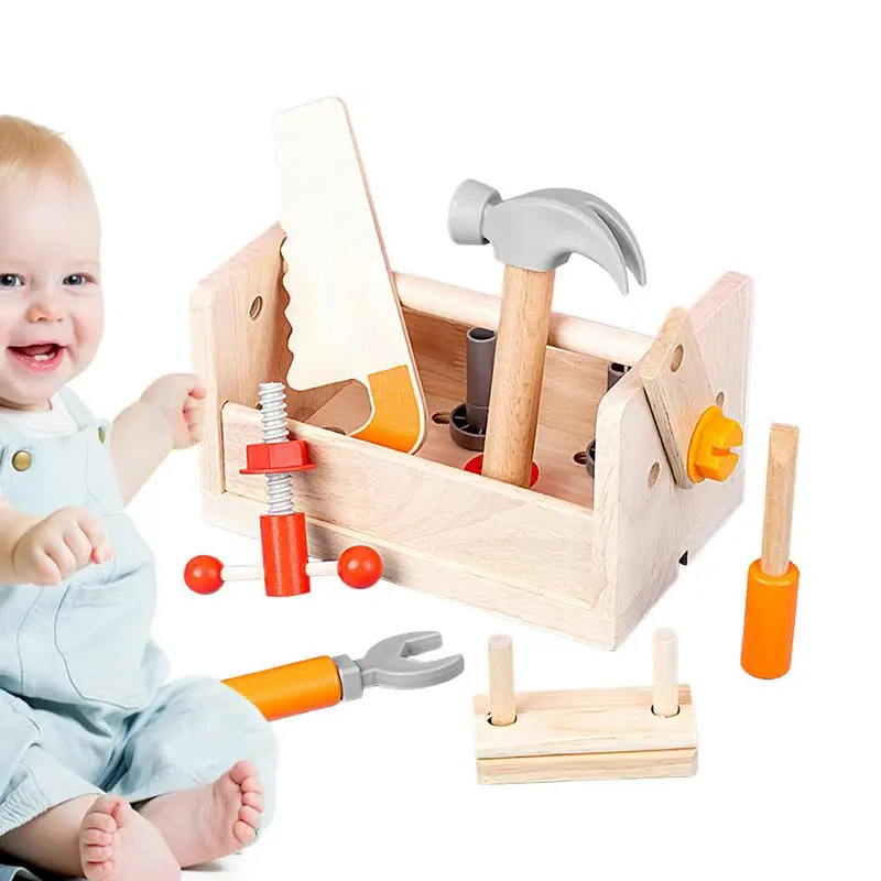 Kinder Werkzeugset 16 Stück Holz Kleinkind Werkzeuge Set mit Box für Kinder tragbare Montessori frühe Entwicklungs spielzeug so tun, als ob sie Spielzeug spielen