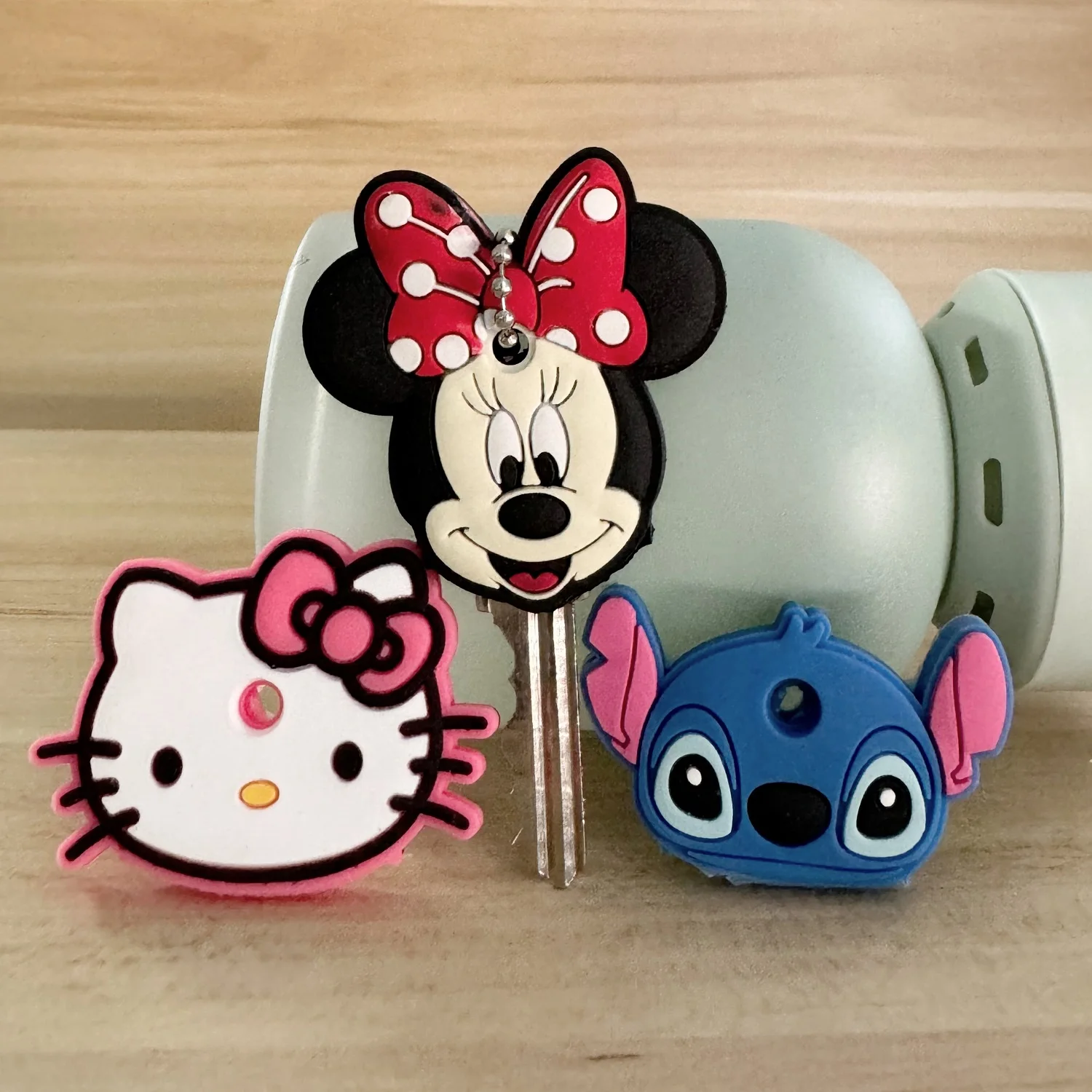 Cartoon cat Key Cover Caps Minnie Key Chains Anime Keychain Silicone Stitch Car Keychain The Mickey Key Ring Holder Women