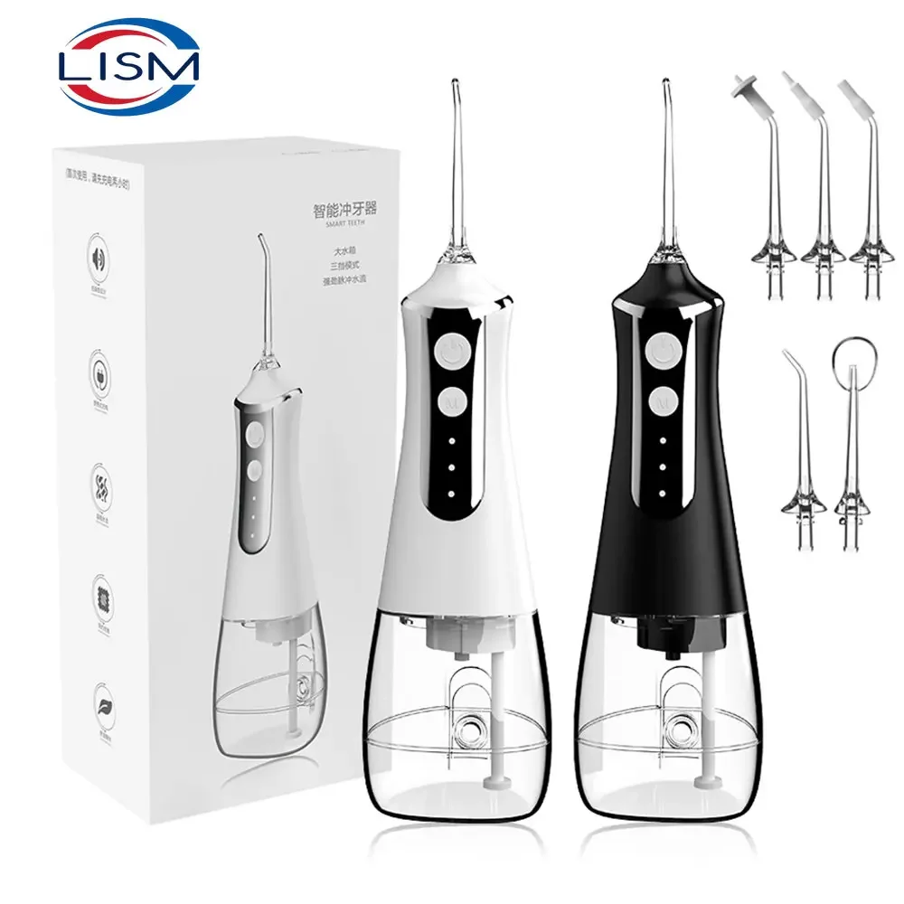 LISM Dental Oral Irrigator Water Flosser Thread Teeth Pick Mouth Washing Machine 5 Nozzels 3 Modes USB Rechargeable 300ml Tank