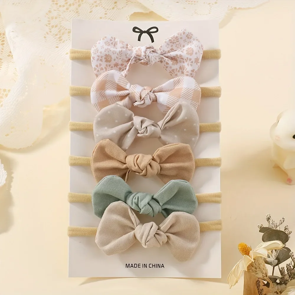 

6Pcs/set Printing Bow Soft Nylon Elastic Headband for Baby Girls Solid Color Hairband Headwear Kids Hair Accessories Premium