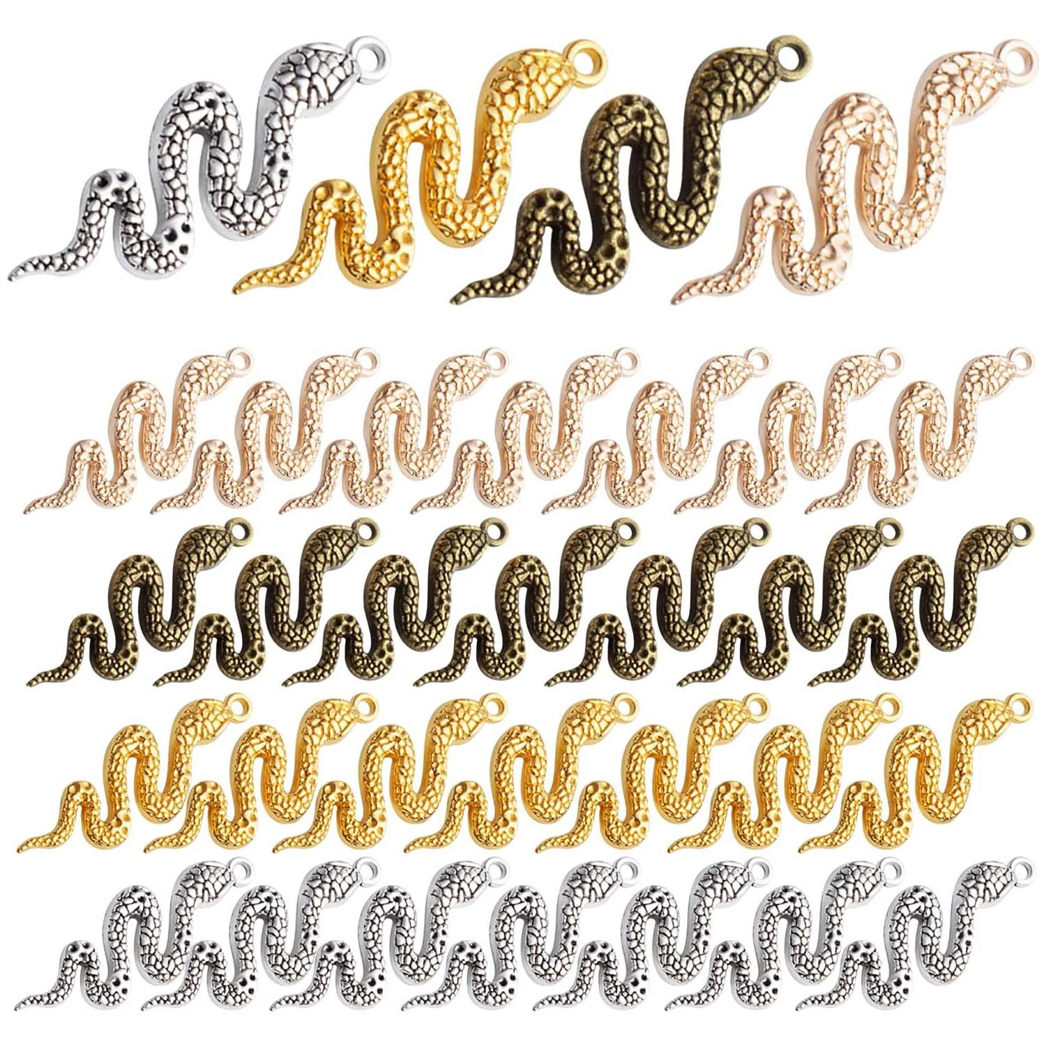 

32pcs Snake Charms - Alloy Cobra Pendant for Bracelets Necklaces DIY Jewelry Craft Making Supplies, 4 Colors