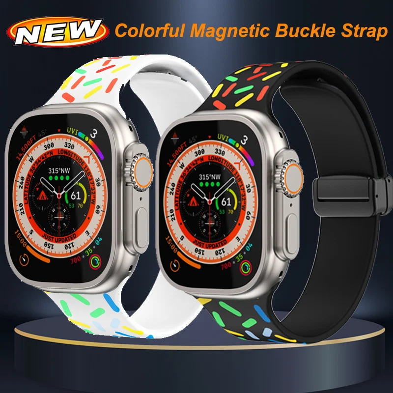 Colorful Magnetic Buckle Strap For Apple Watch 8 Ultra Band 49mm 45mm 44mm 40mm 38mm 42mm 41mm Silicone Bracelet iWatch 4 5 6 7