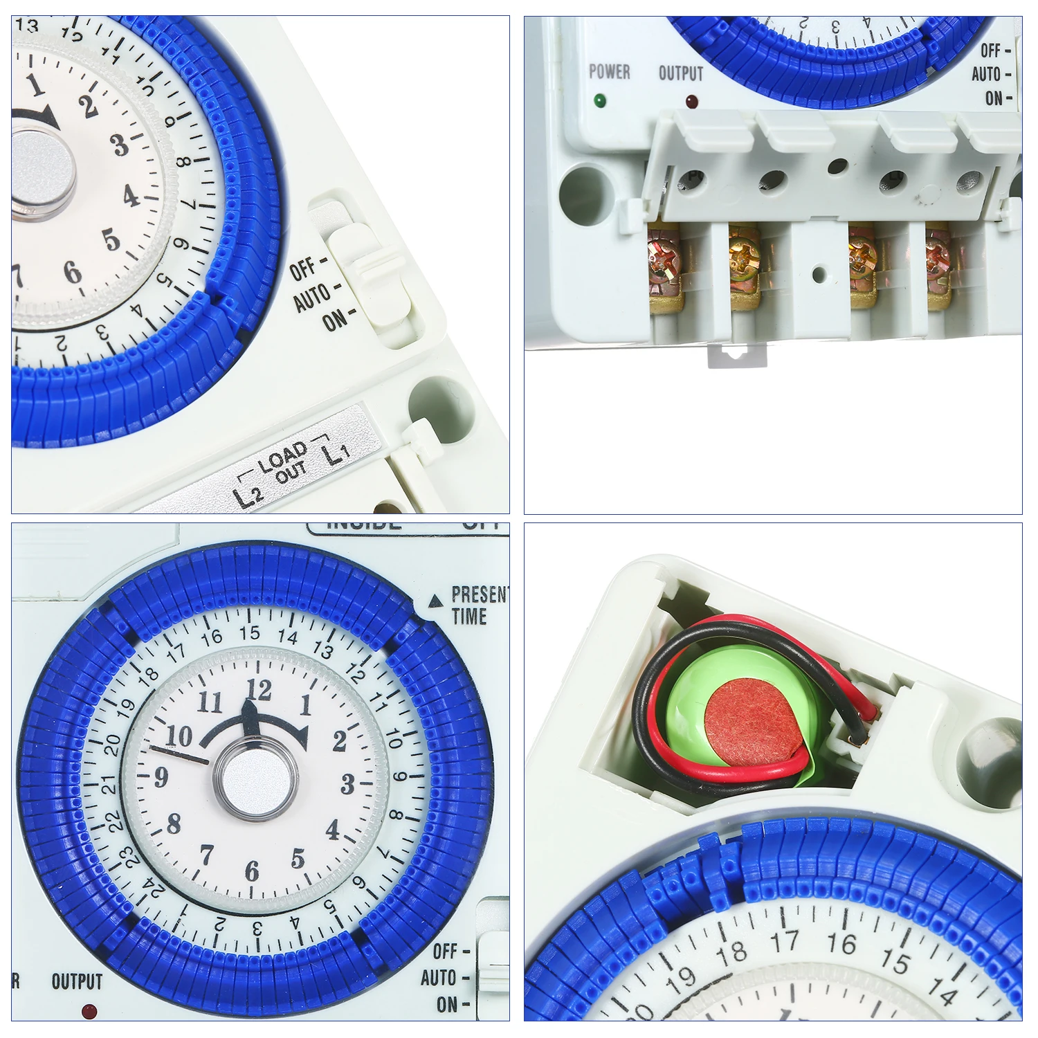 مؤقت ميكانيكي 24 ساعة مع بطارية 15 دقيقة فاصلات دبابيس ضغط غير فشل الطاقة 100 فولت-240 فولت 15A مفتاح الوقت Din السكك الحديدية #2