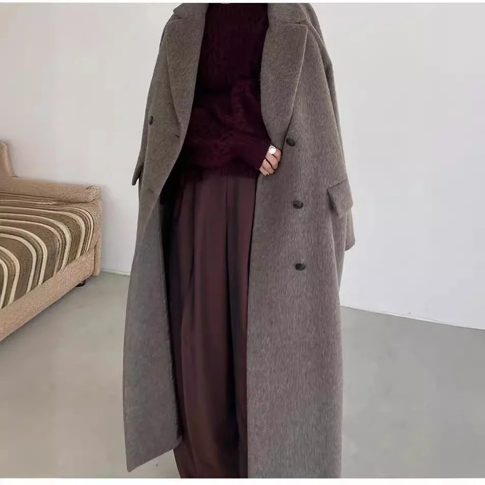 Japanese cashmere coat for women in autumn and winter of 23 years, fat mm, thin and long over-the-knee woolen coat for women