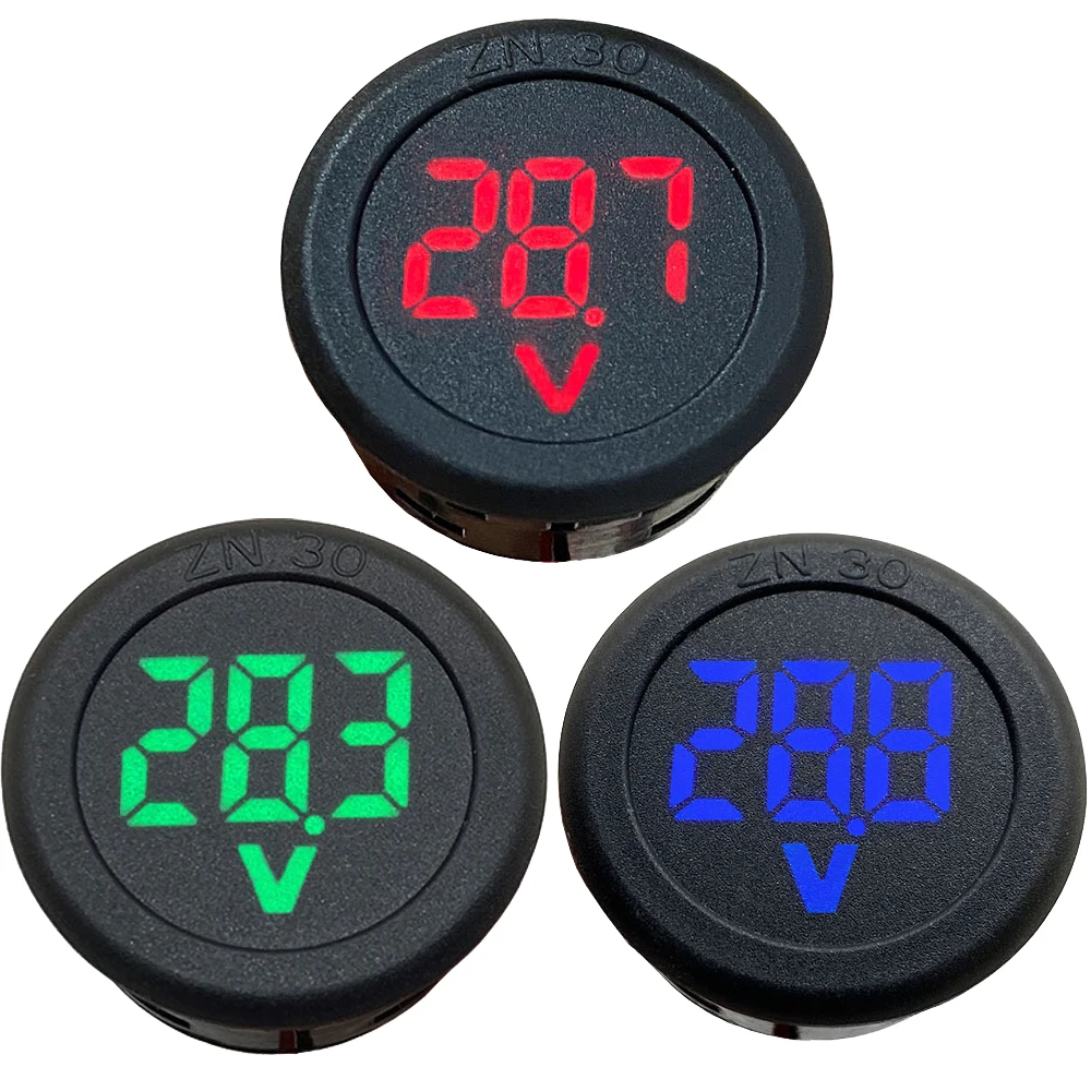 DC 4-100V LED digital display Round two-wire voltmeter digital voltmeter head display Reverse connection protection monitor pane