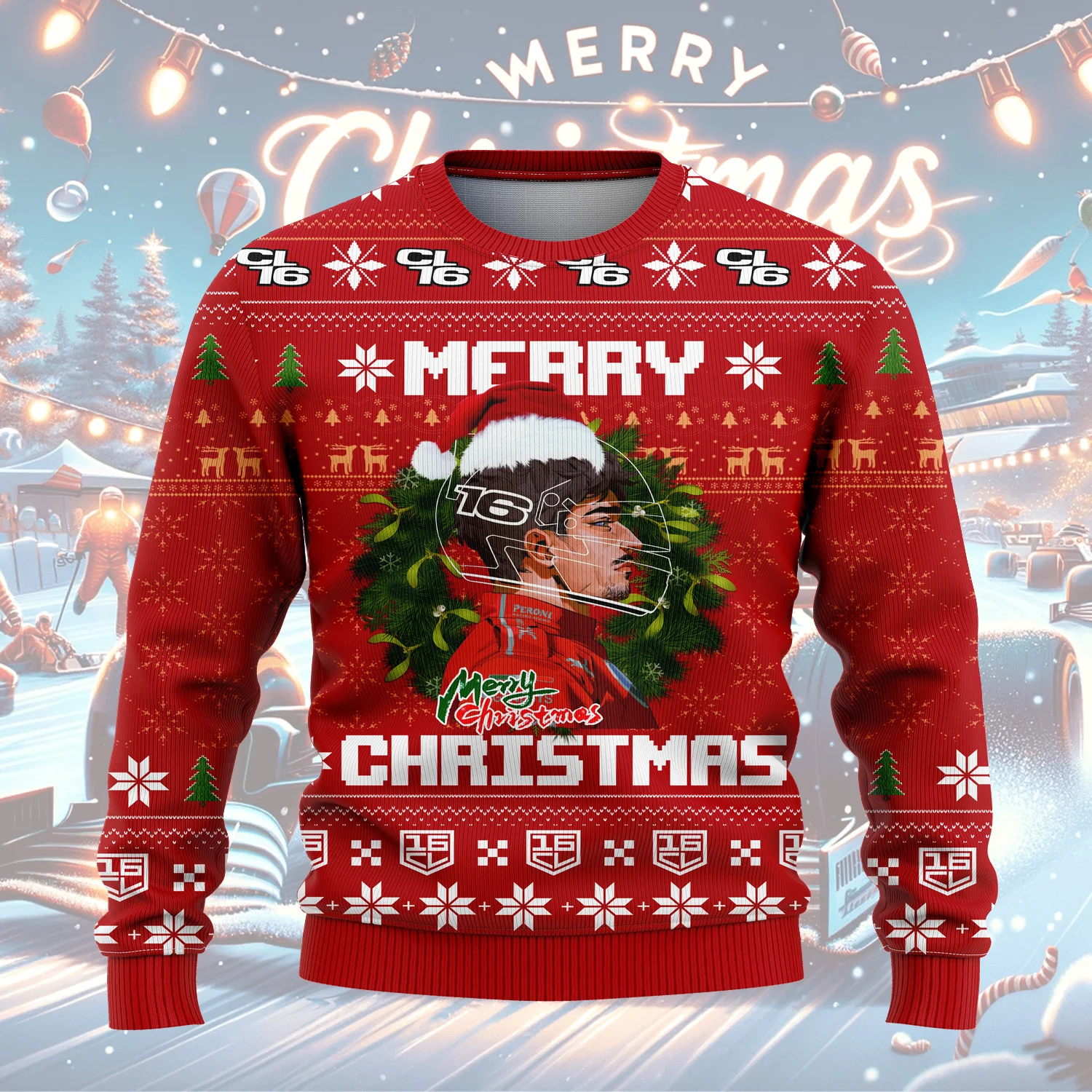 2025 جديد تشارلز لوكليرك الاحتفال بعيد الميلاد البلوز رقم 16 نمط عشاق الشتاء مروحة أنيقة عارضة البلوز