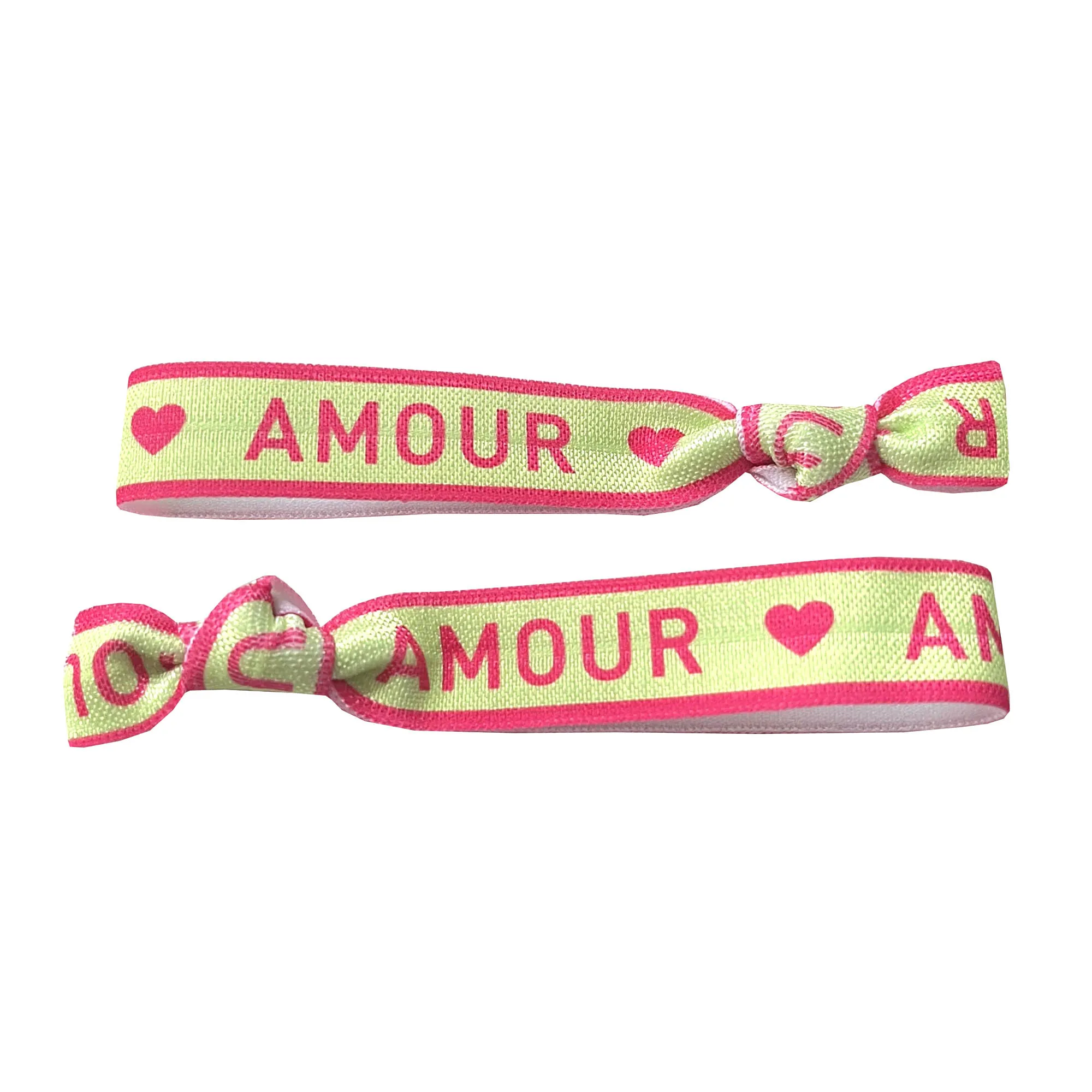 100 Stück Happiness AMOUR LABELLE geknotetes Haargummi-Armband Good Vibes Carpe Diem Love Print Pferdeschwanzhalter Gummiband-Armband – Detail 10
