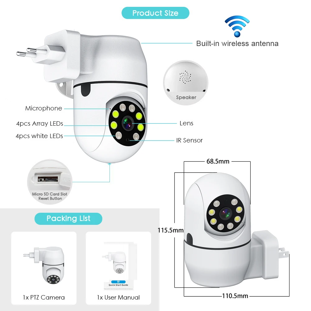 HD Tuya PTZ IP Camera Wireless 1080p Human Auto Tracking Cctv Security Surveillance Smart Cloud Color Night Mini Wifi Home Cam