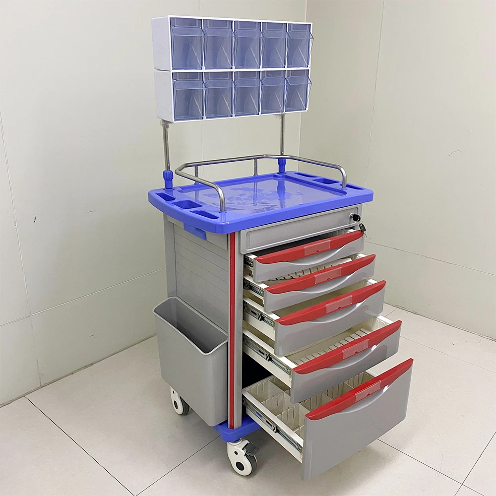 Medische noodkar, 5-lades noodhulptrolley, behandelkar voor ziekenhuis en kliniek, zwaarbelastbaar medisch materiaal