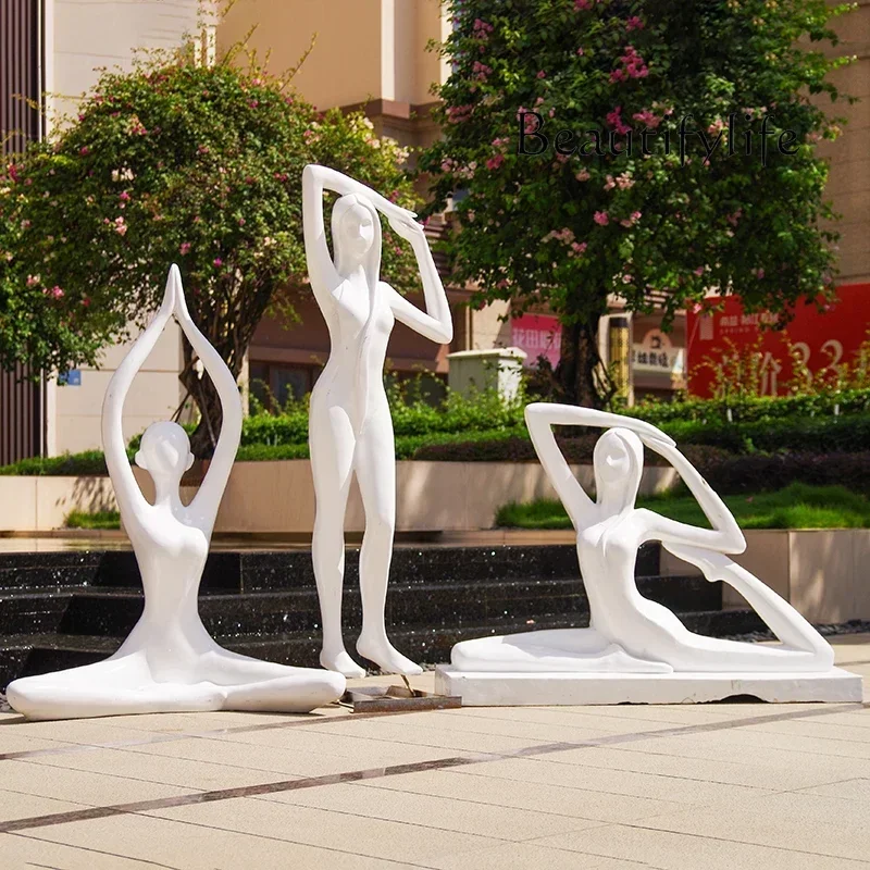 Outdoor garden landscape abstract yoga figure fiberglass sculpture garden real estate decoration ornament