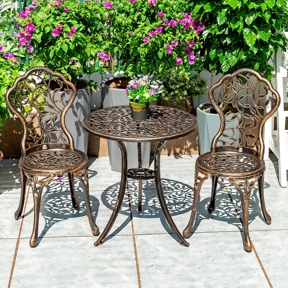 Garden Furniture Sets Balcony 3PCS Set Cast Aluminum European Outdoor Patio Furniture Leisure Iron Courtyard Garden Coffee Table