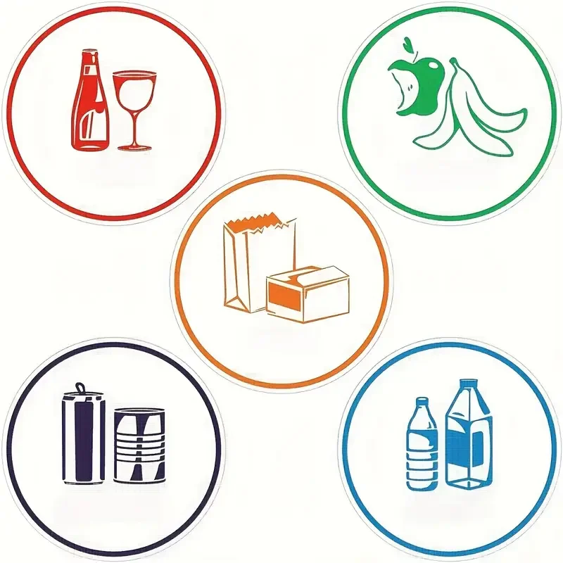 ملصق فرز إعادة التدوير بشعار ملصق إعادة تدوير صندوق السماد والزجاج والبلاستيك والألومنيوم (خمسة تصاميم واحدة من كل منها) #1