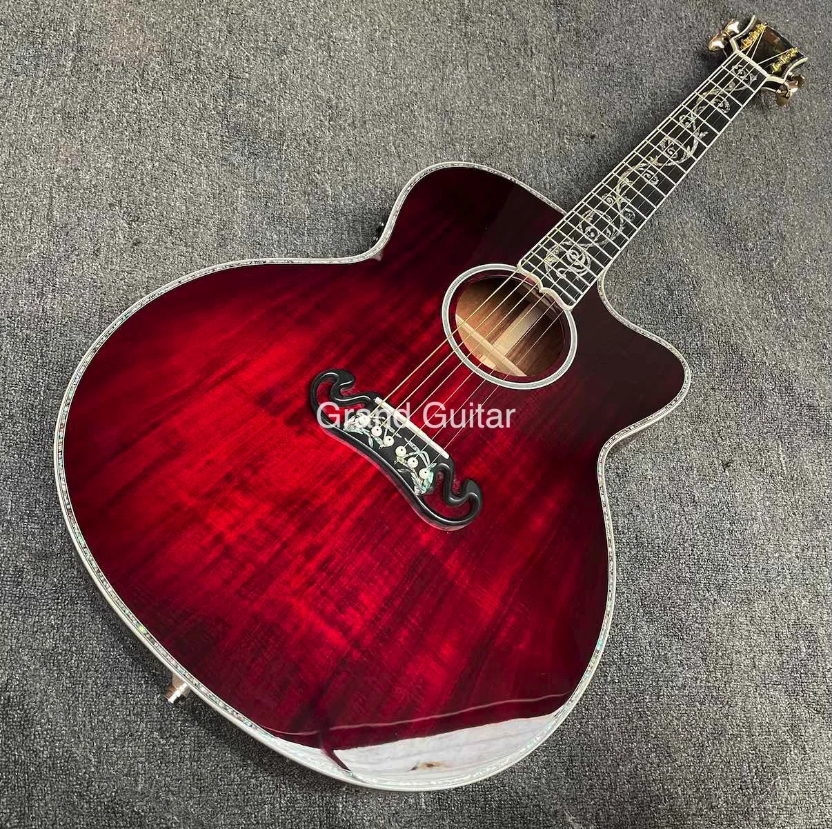 Custom 43 Inch Jumbo GB Style SJ200 Cutaway Solid KOA Wood Acoustic Guitar with Double S1-PRO V3 Pickup, Solid Wood Version