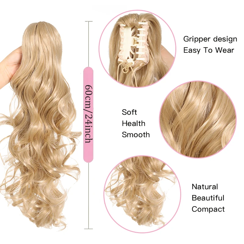 Deep wave elegant clip on ponytail wig soft and natural synthetic wig for women easy to wear for daily use